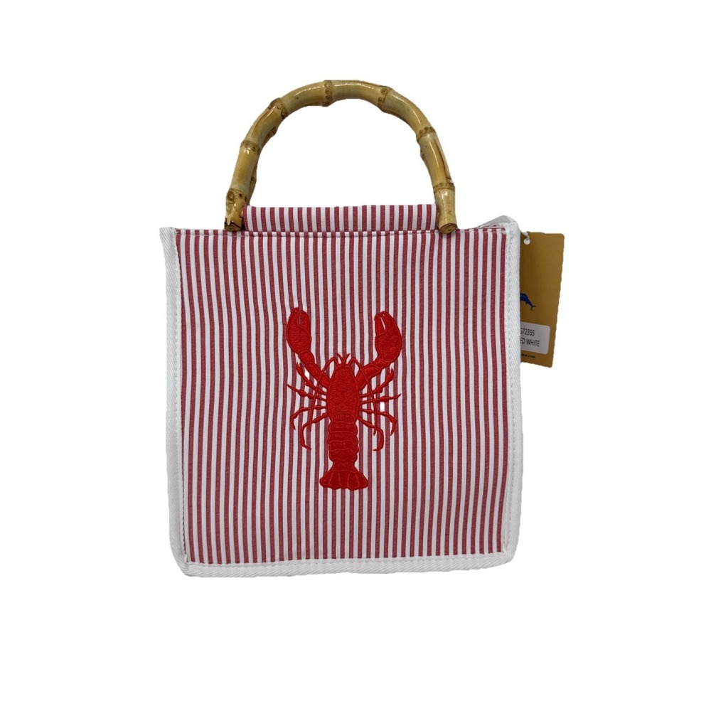 Tommy Bahama Red and White Striped w/ Embroidered Lobster Bag NWT Beach